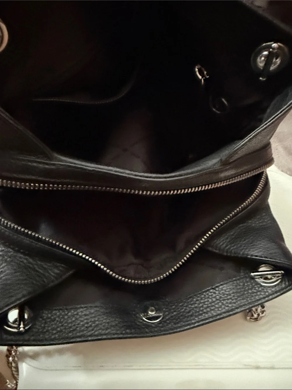 Michael Kors Black Pebbled Leather Shoulder Bag with Silver Chain